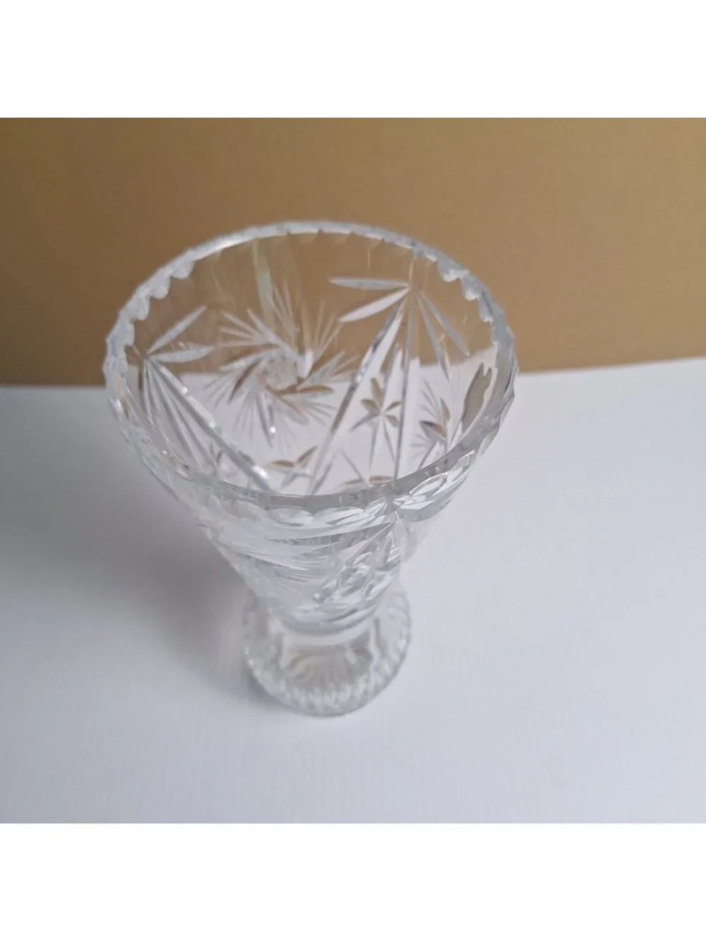 VINTAGE BELFOR HAND-CUT LEAD CRYSTAL VASE PINWHEEL AND STARBURST CZECHOSLOVAKIA